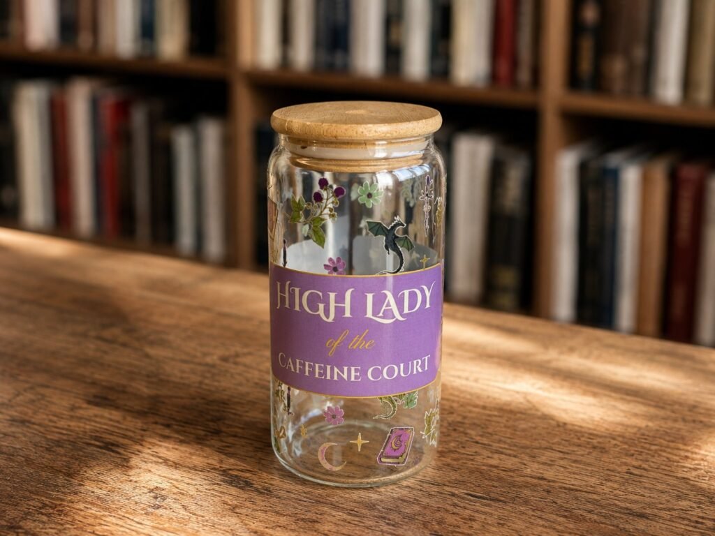 Vaso de cristal ilustrado con tapa de bambú